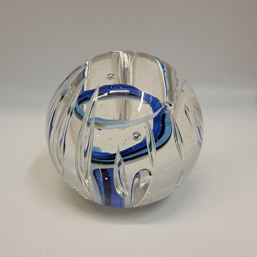 DB-780 PAPERWEIGHT BLUE BUBBLE GLOBE 4x4x4 $125 at Hunter Wolff Gallery